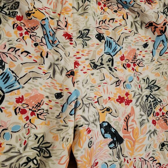 Impressionist Sketch Art Floral Print Wide-Leg Ankle Pants Stretchy Woman's M - Picture 5 of 5